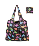 ECO maisiņš ar krāsainiem ziloņiem uz tumša fona – videi draudzīgs atkārtoti lietojams iepirkumu maisiņš – agmarket.lv